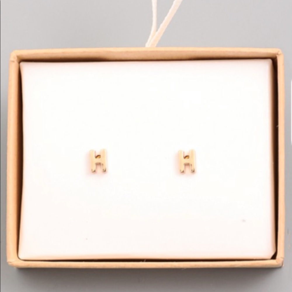 Gold initial H stud earrings
